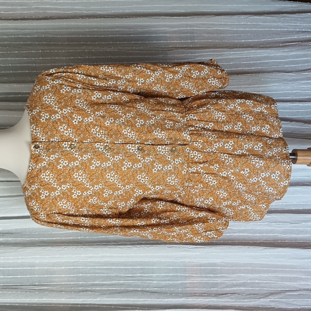 Matilda Jane Shay Ditsy Golden Mustard White Cotton Shirt Floral Peplum Top L - Picture 6 of 12